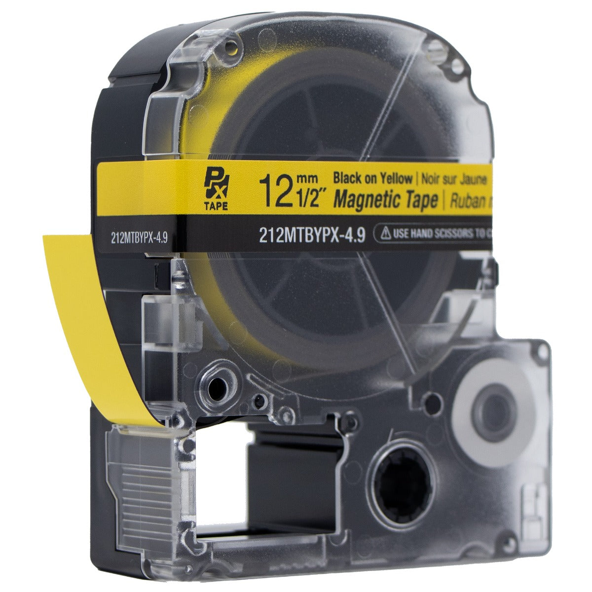 Epson LABELWORKS PX Magnetic 1/2" (12mm) x 4.9 ft  Black on Yellow Tape - 212MTBYPX-4.9