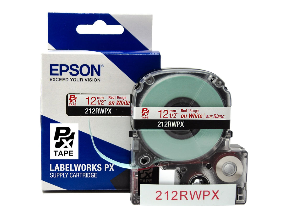 Epson LabelWorks PX Standard 1/2" Red on White Tape 212RWPX