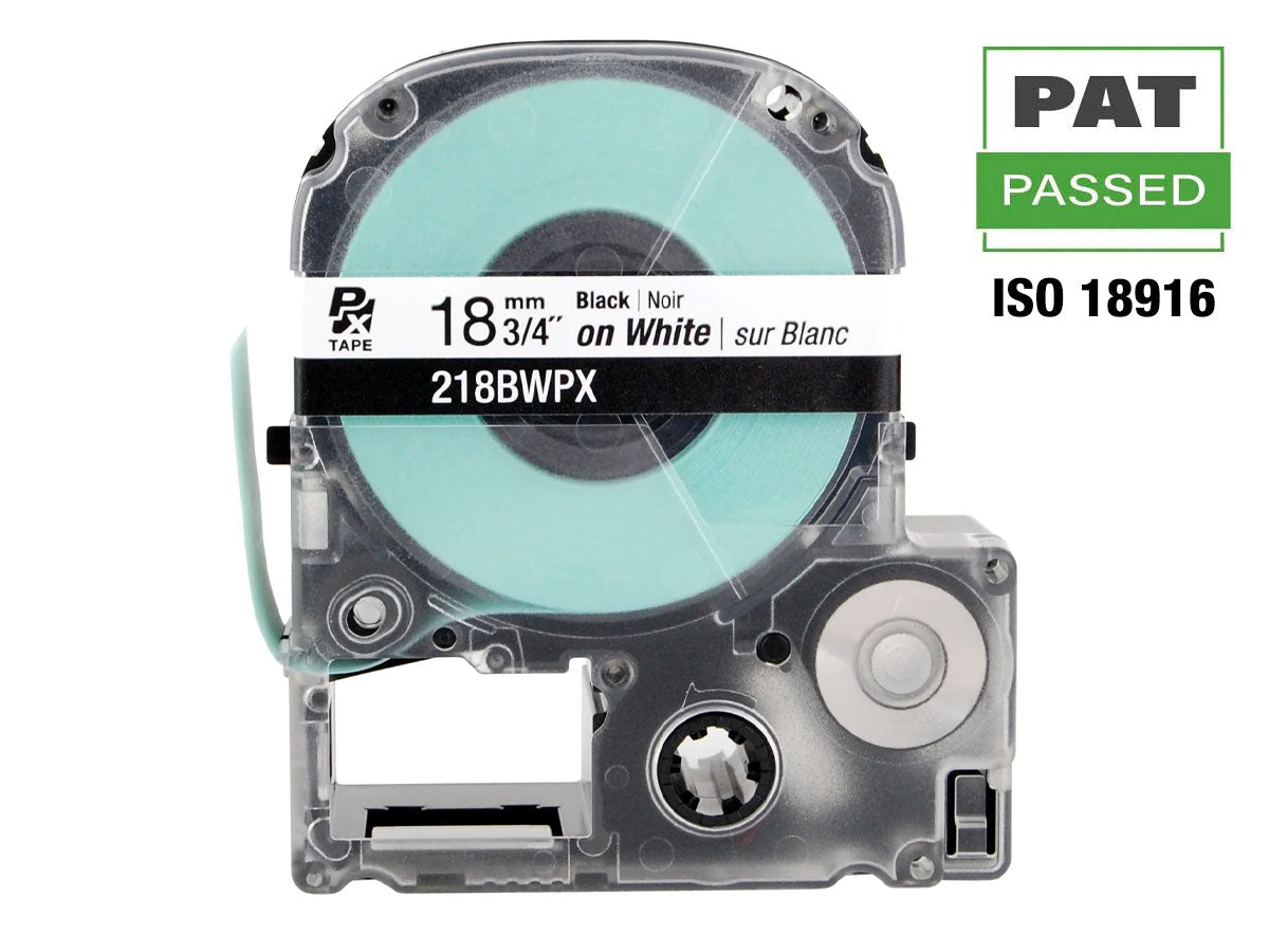 Epson LABELWORKS PX Standard 3/4"(18mm) x 30 ft Black on White Tape - 218BWPX