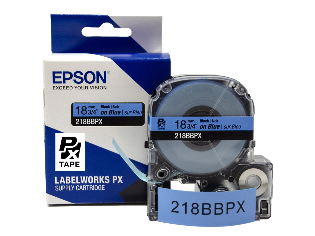 Epson LABELWORKS PX Standard 3/4" (18mm) x 30 ft White on Black Tape - 218WBPX