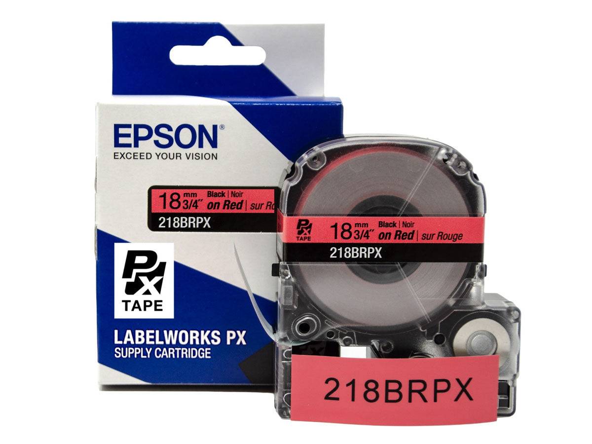 Epson LABELWORKS PX Standard 3/4" (18mm) x 30 ft Black on Red Tape - 218BRPX