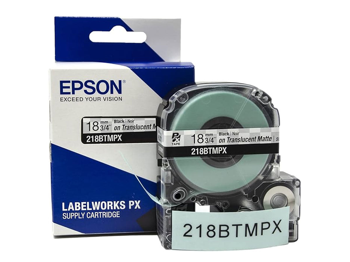 Epson LABELWORKS PX Standard 3/4" (18mm) x 30 ft Black on Translucent Matte Tape - 218BTMPX