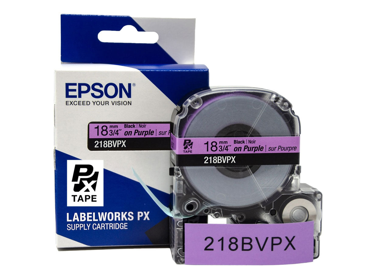 Epson LABELWORKS PX Standard 3/4" (18mm) x 30 ft Black on Purple Tape - 218BVPX