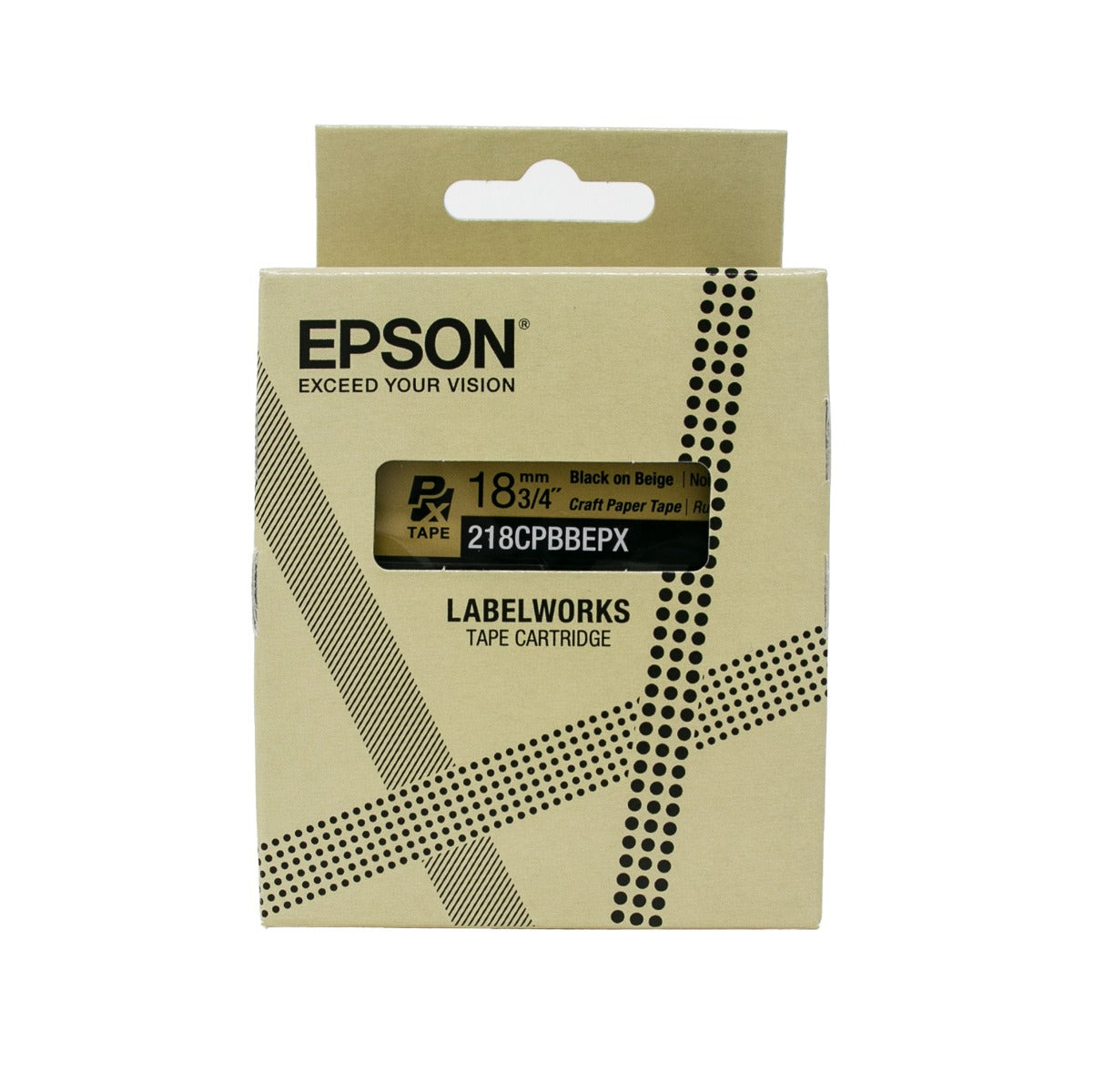 Epson LabelWorks PX 3/4" (18mm) X 16.5 FT Black on Beige Craft Paper Tape - 218CPBBEPX