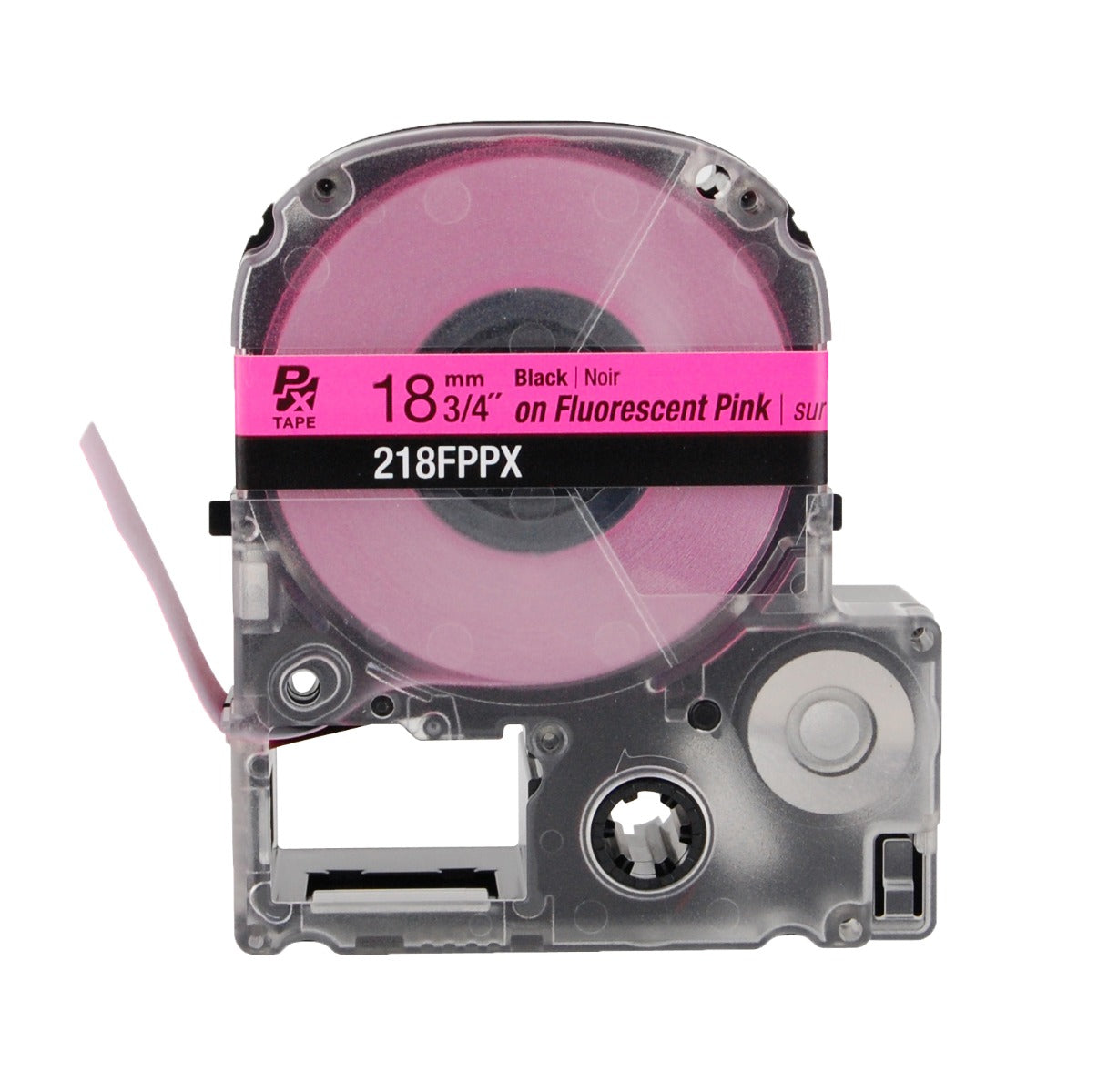 Epson LABELWORKS PX Fluorescent 3/4" (18mm) x 30 ft Black on Fluorescent Pink Tape - 218FOPX