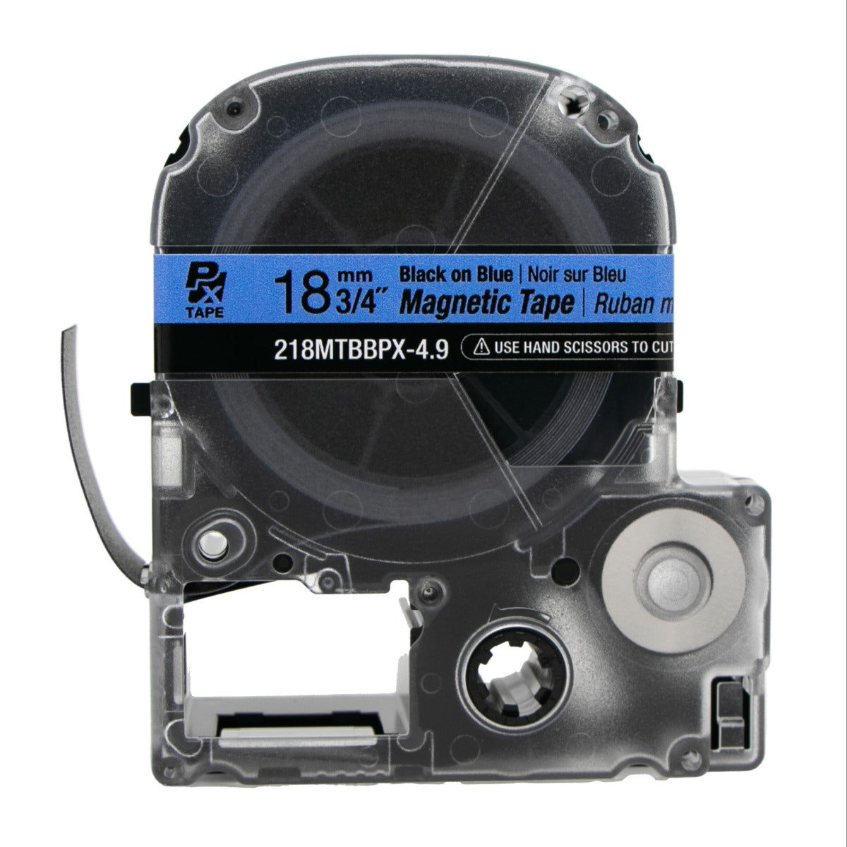 Epson LABELWORKS PX Magnetic 3/4" (18mm) x 4.9 ft Black on Blue Tape - 218MTBBPX-4.9