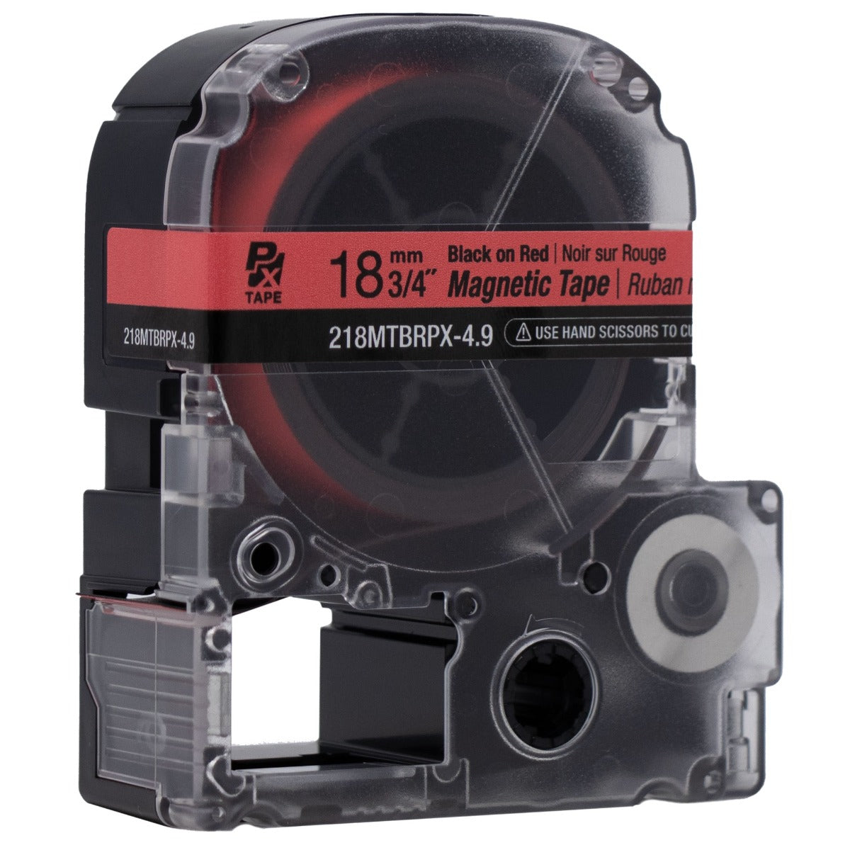 Epson LABELWORKS PX Magnetic 3/4" (18mm) x 4.9 ft Black on Red Tape - 218MTBRPX-4.9