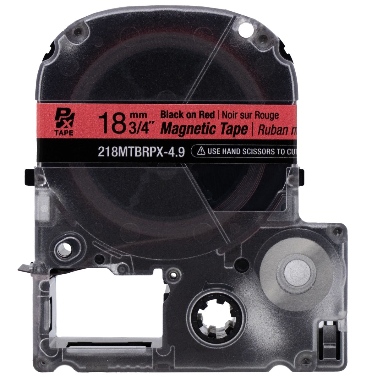 Epson LABELWORKS PX Magnetic 3/4" (18mm) x 4.9 ft Black on Red Tape - 218MTBRPX-4.9