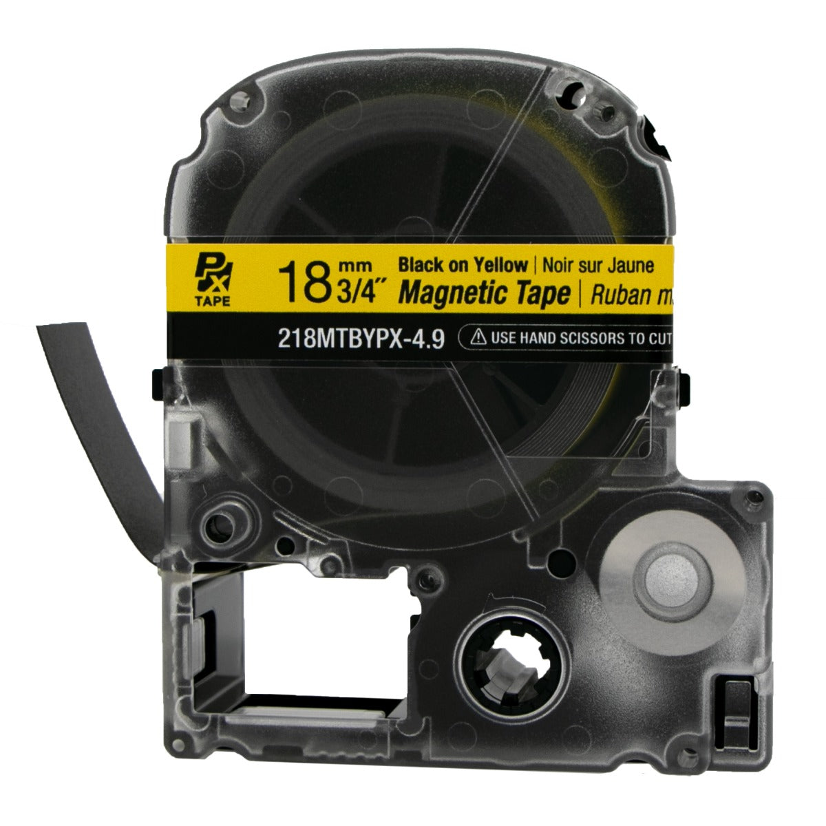 Epson LABELWORKS PX Magnetic 3/4" (18mm) x 4.9 ft Black on Yellow Tape - 218MTBYPX-4.9