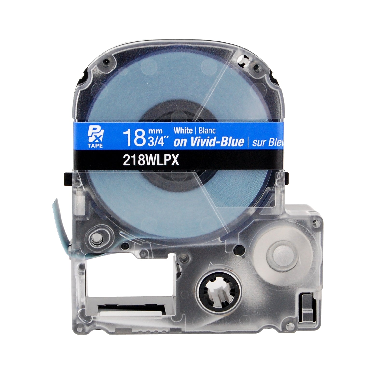 Epson LABELWORKS PX Standard 3/4" (18mm) x 30 ft White on Vivid-Blue Tape - 218WLPX
