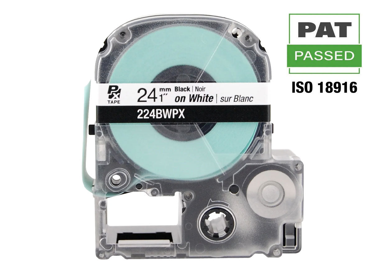 Epson LABELWORKS PX Standard 1" (24mm) x 30 ft Black on White Tape - 224BWPX