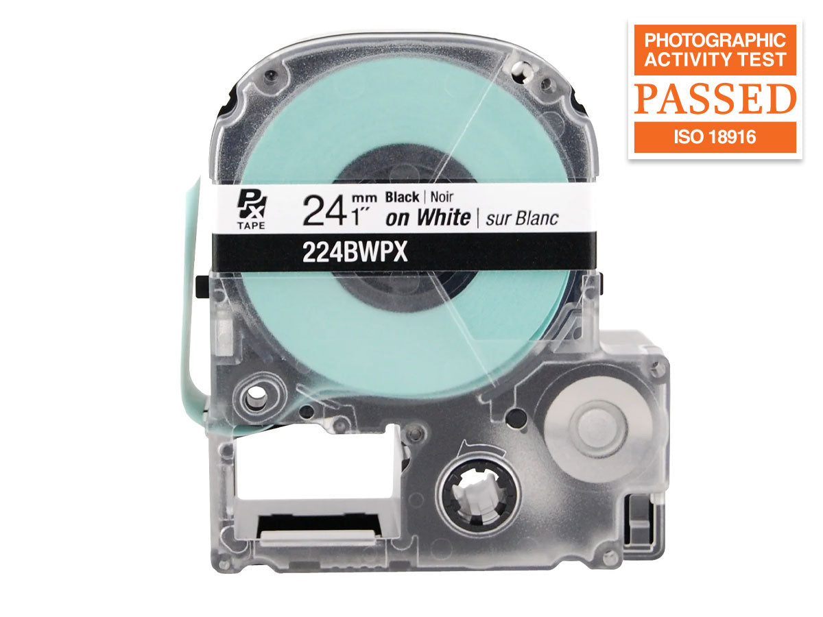 Epson LABELWORKS PX Standard 1" (24mm) x 30 ft Black on White Tape - 224BWPX