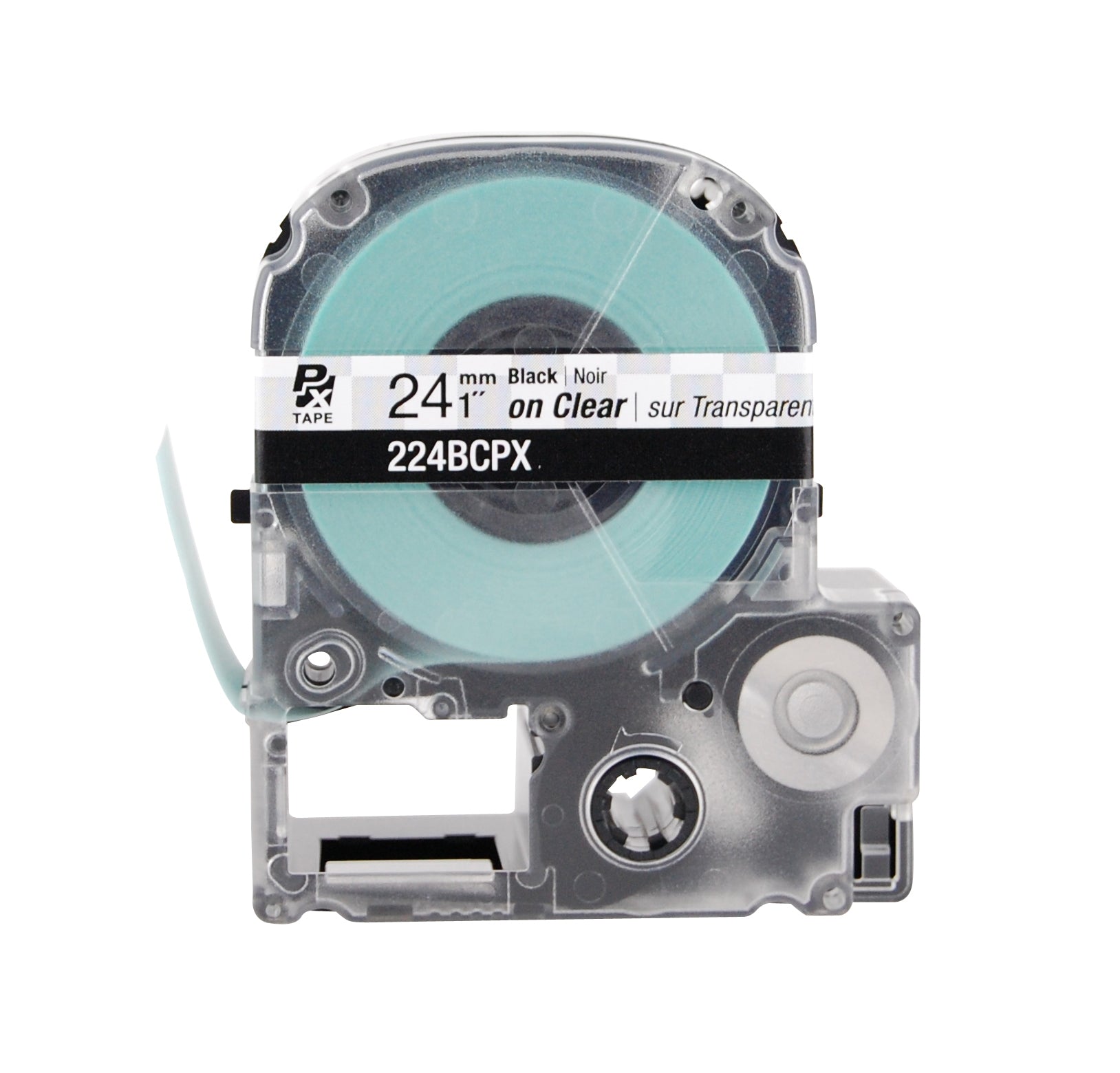 Epson LABELWORKS PX Standard 1" (24mm) x 30 ft Black on Clear Tape - 224BCPX