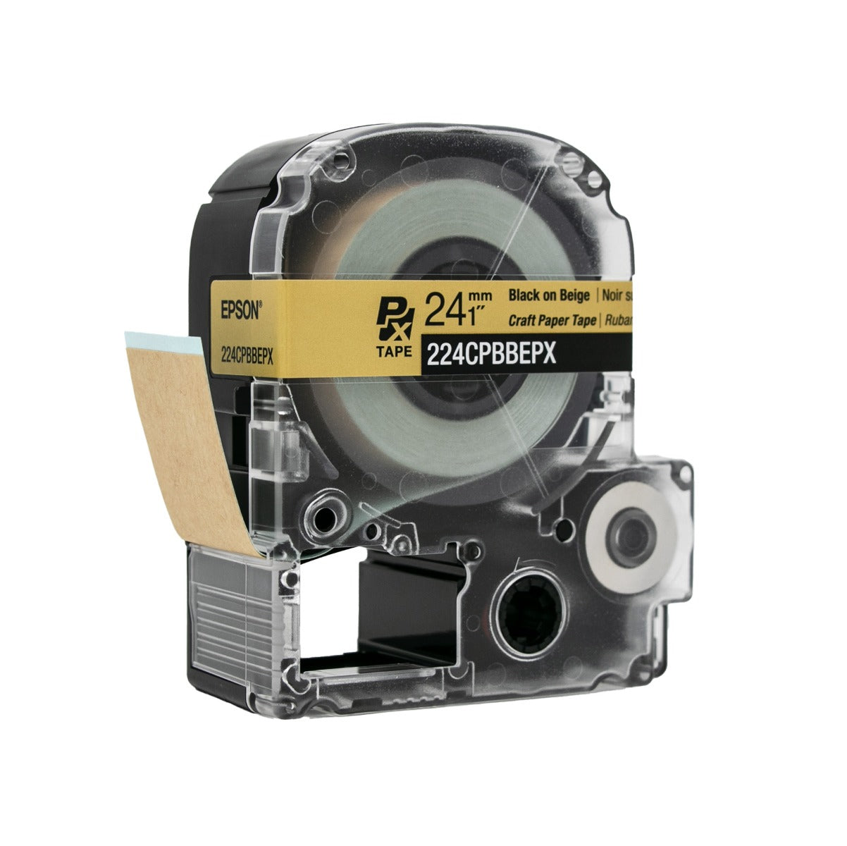Epson LabelWorks PX 1" (24mm) X 16.5 FT Black on Beige Craft Paper Tape - 224CPBBEPX