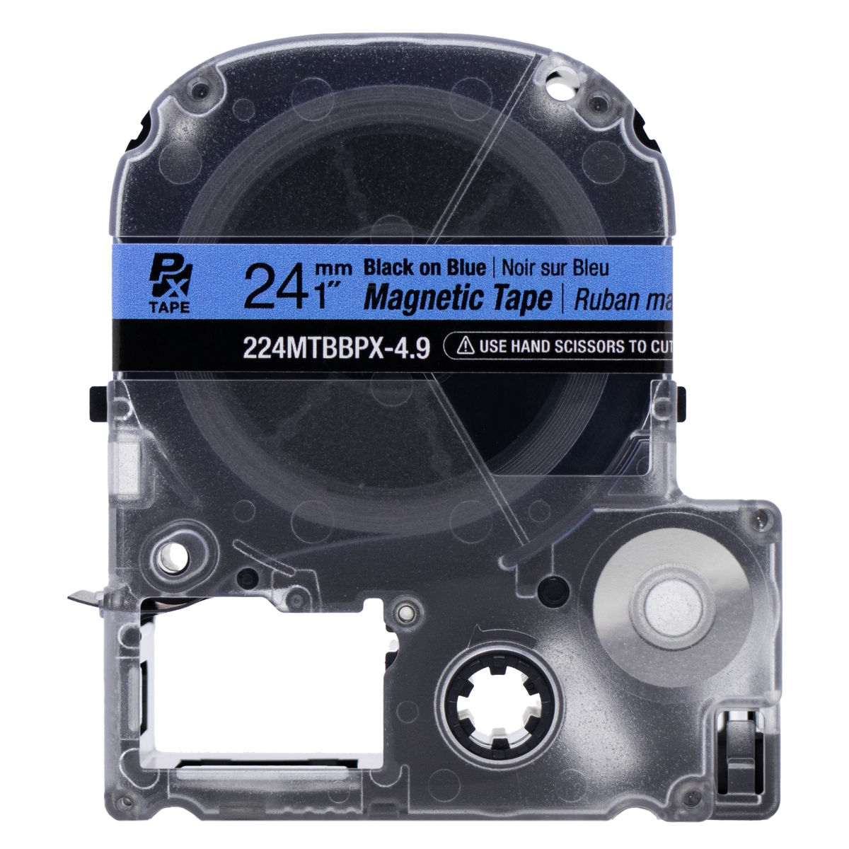 Epson LABELWORKS PX Magnetic 1" (24mm) x 4.9 ft  Black on Blue Tape - 224MTBBPX-4.9