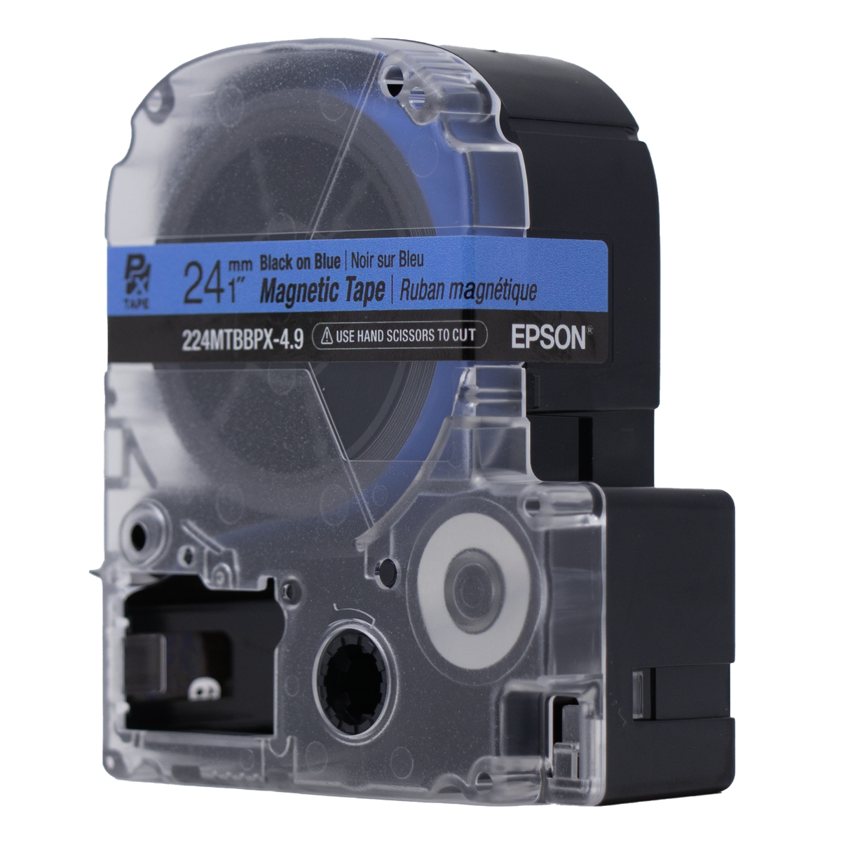 Epson LABELWORKS PX Magnetic 1" (24mm) x 4.9 ft  Black on Blue Tape - 224MTBBPX-4.9 Right