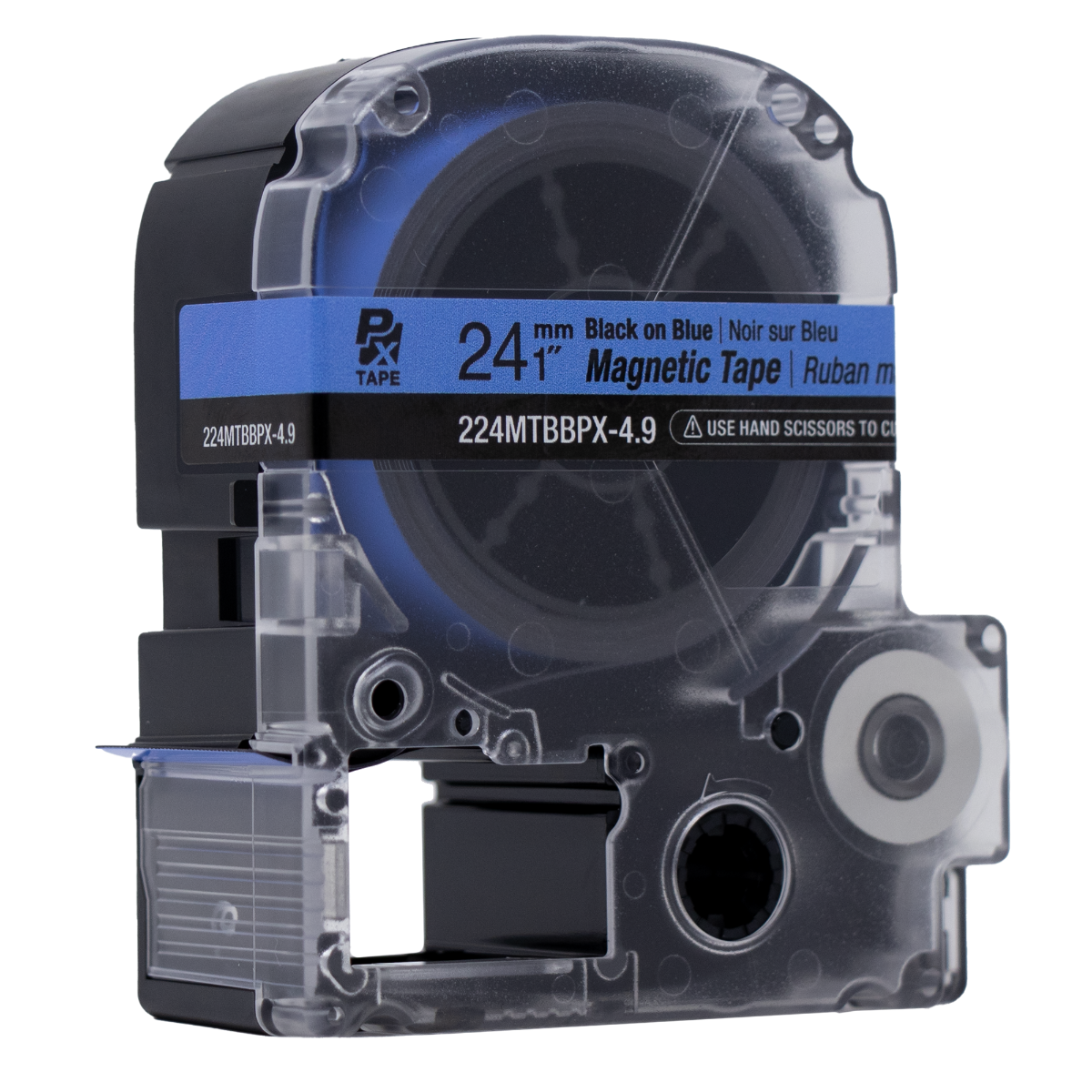 Epson LABELWORKS PX Magnetic 1" (24mm) x 4.9 ft  Black on Blue Tape - 224MTBBPX-4.9 Left