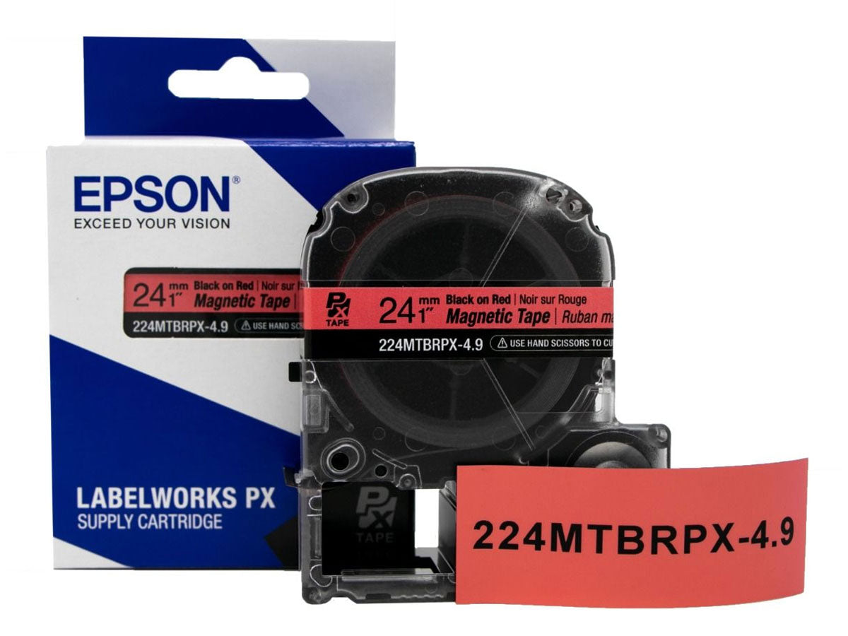 Epson LABELWORKS PX Magnetic 1" (24mm) x 4.9 ft  Black on Red Tape - 224MTBRPX-4.9