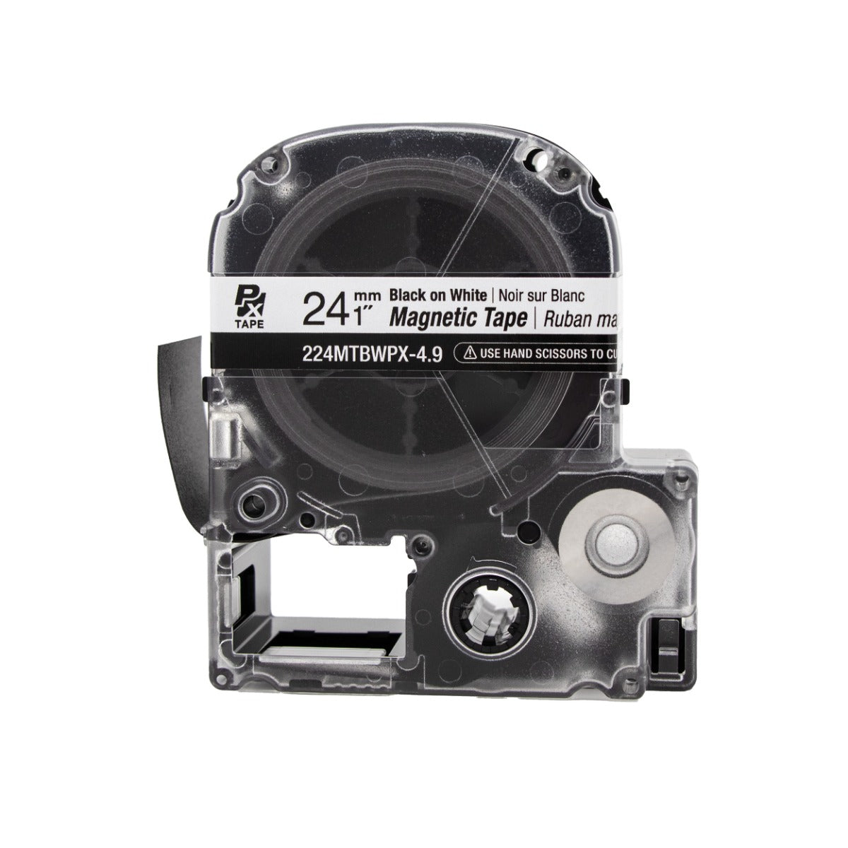 Epson LABELWORKS PX Magnetic 1" (24mm) x 4.9 ft Black on White Tape - 224MTBWPX-4.9
