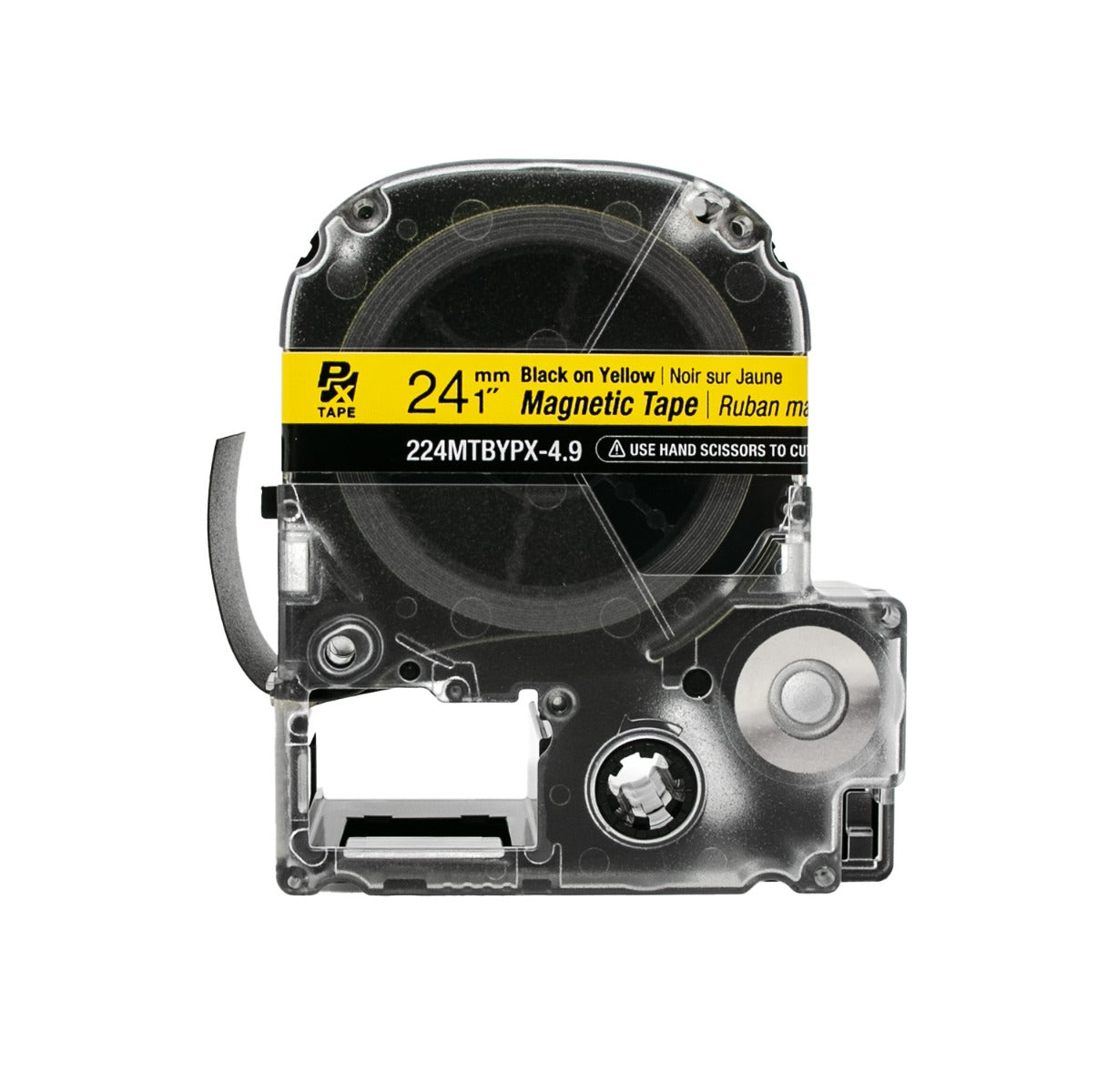 Epson LABELWORKS PX Magnetic 1" (24mm) x 4.9 ft  Black on Yellow Tape - 224MTBYPX-4.9