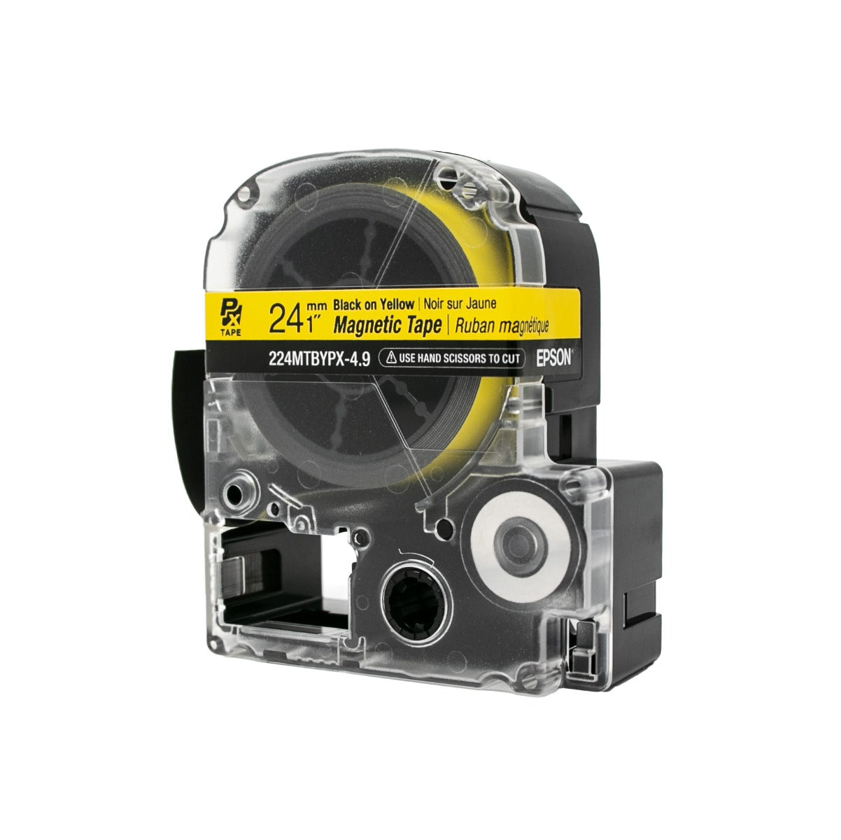 Epson LABELWORKS PX Magnetic 1" (24mm) x 4.9 ft  Black on Yellow Tape - 224MTBYPX-4.9