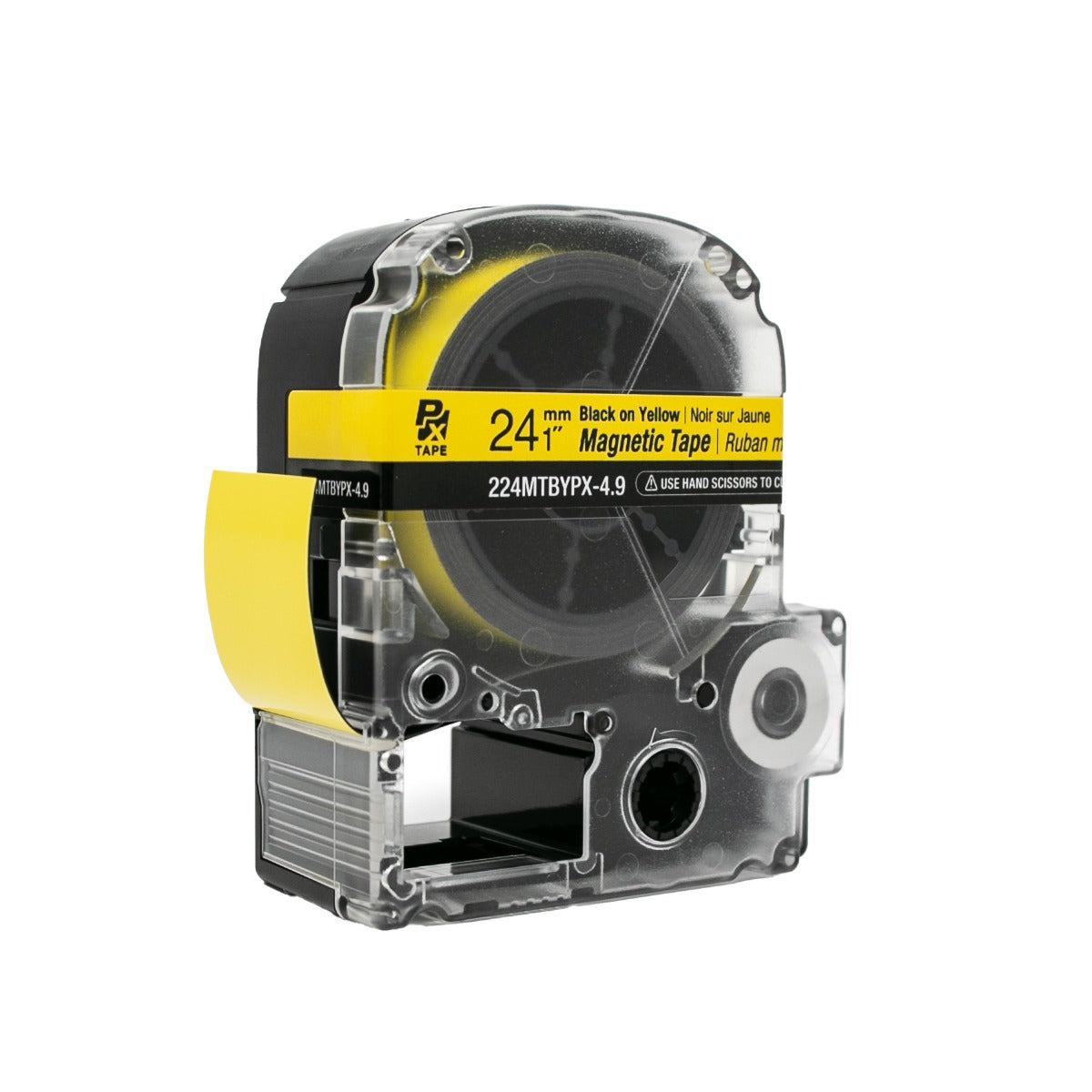 Epson LABELWORKS PX Magnetic 1" (24mm) x 4.9 ft  Black on Yellow Tape - 224MTBYPX-4.9