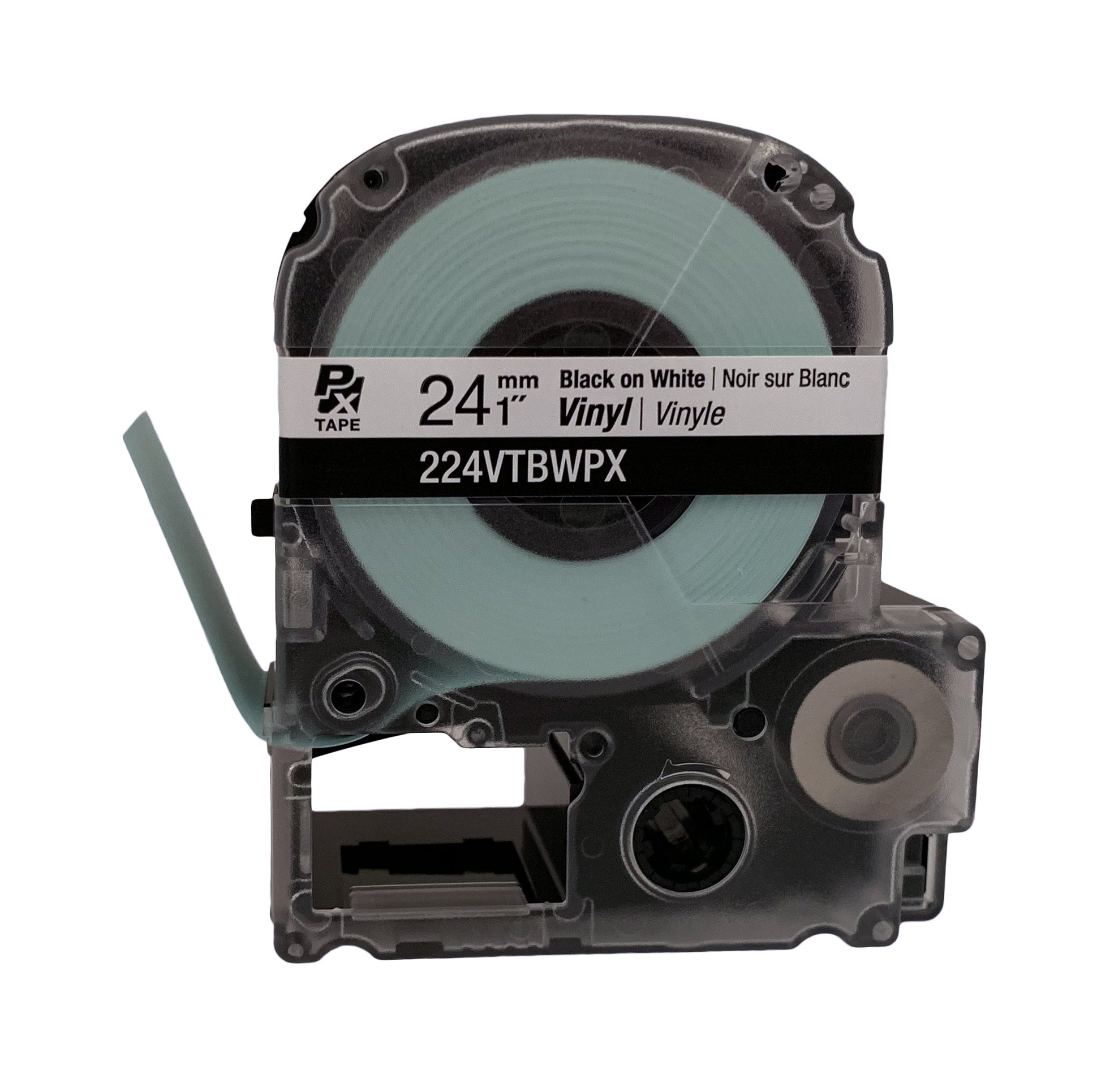 Epson LABELWORKS PX Vinyl 1" (24mm)  x 22.9 ft Black on White Tape - 224VTBWPX