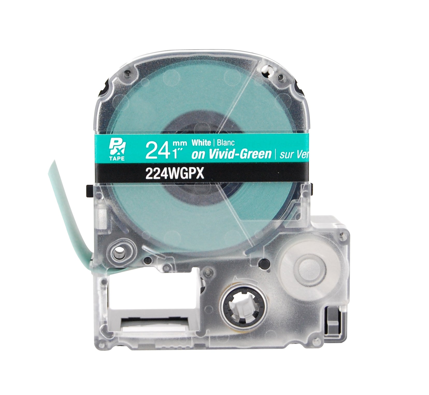Epson LABELWORKS PX Standard 1" (24mm) x 30 ft White on Vivid-Green Tape - 224WGPX