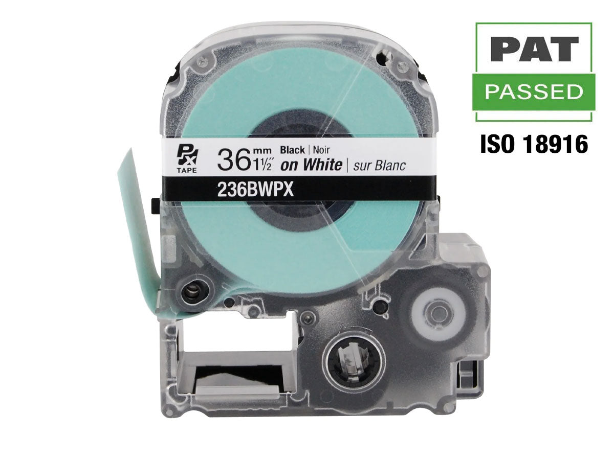 Epson LABELWORKS PX Standard 1½" (36mm) x 30 ft Black on White Tape - 236BWPX