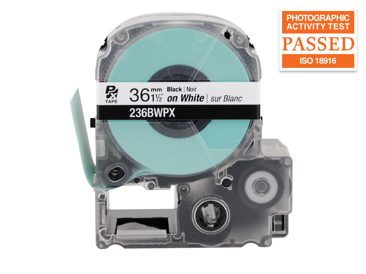 Epson LABELWORKS PX Standard 1½" (36mm) x 30 ft Black on White Tape 5 Pack - 236BWPX-5PK