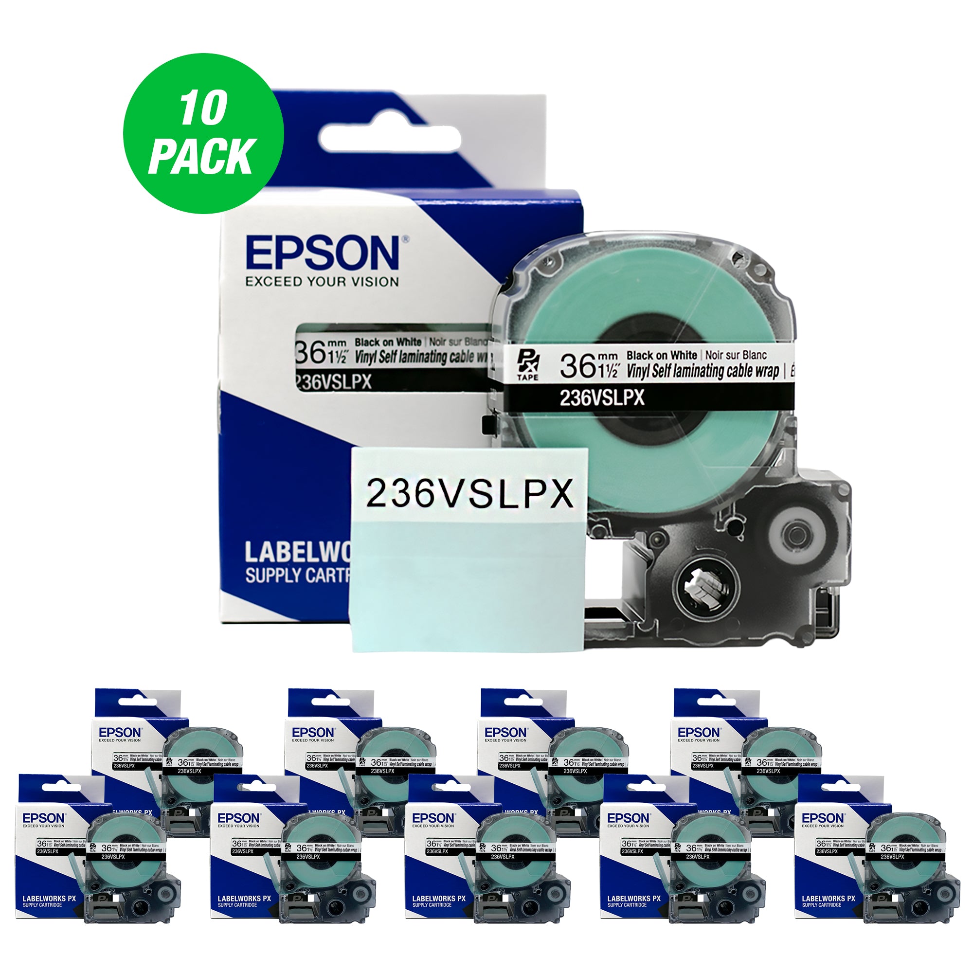 Epson LABELWORKS PX Vinyl Self Lamination Overwrap 1 1/2" x 26.2 ft  Tape 10 Pack - 236VSLPX-10PK