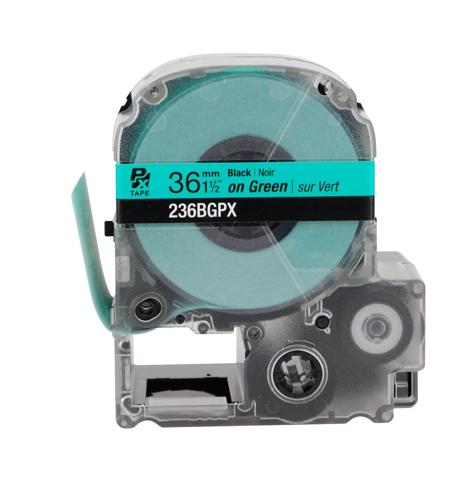 Epson LABELWORKS PX Standard 1½" (36mm) x 30 ft Black on Green Tape - 236BGPX