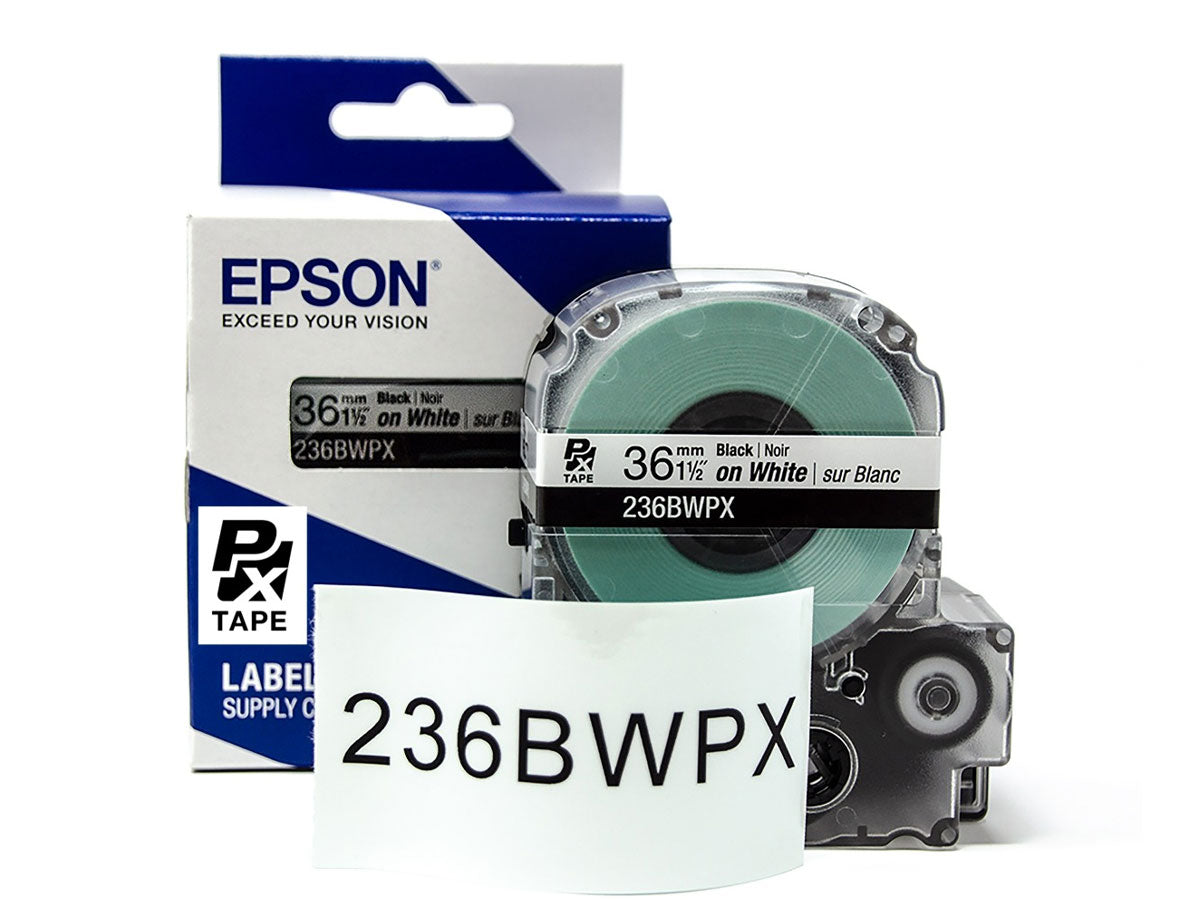 Epson LABELWORKS PX Standard 1½" (36mm) x 30 ft Black on White Tape - 236BWPX