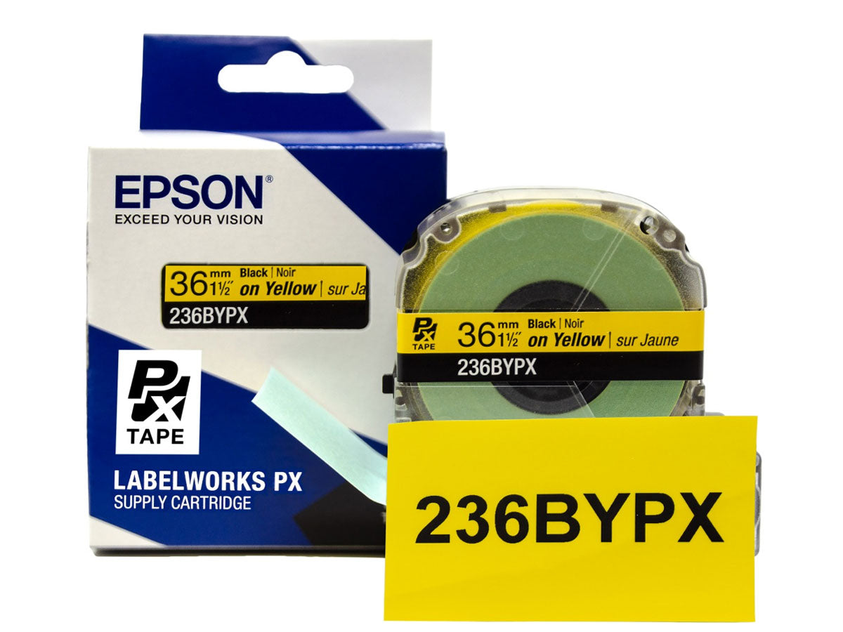 Epson LABELWORKS PX Standard 1½" (36mm) x 30 ft Black on Yellow Tape - 236BYPX