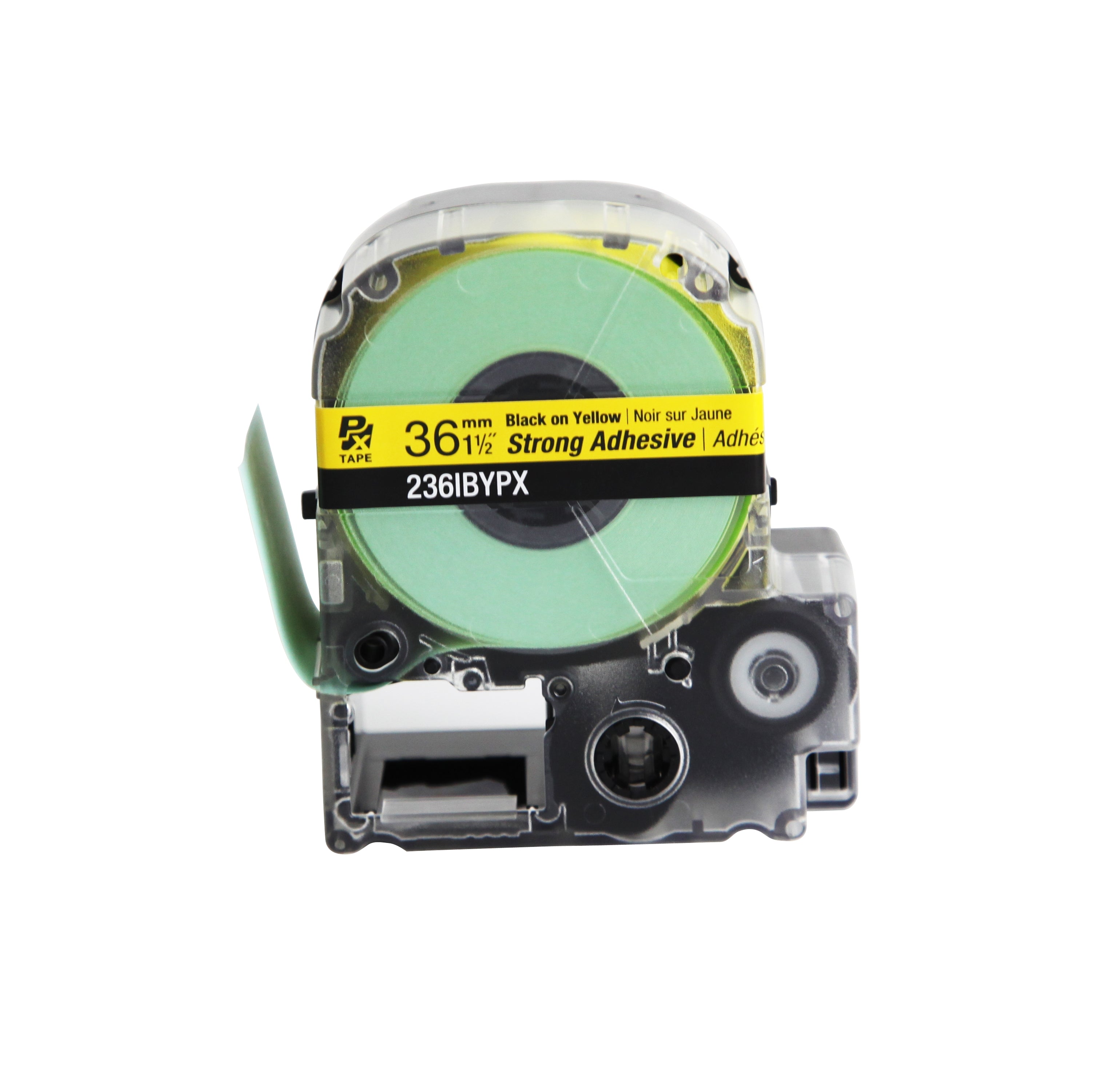 Epson LABELWORKS PX Strong Adhesive 1½"(36mm) x 30 ft Black on Yellow Tape - 236IBYPX