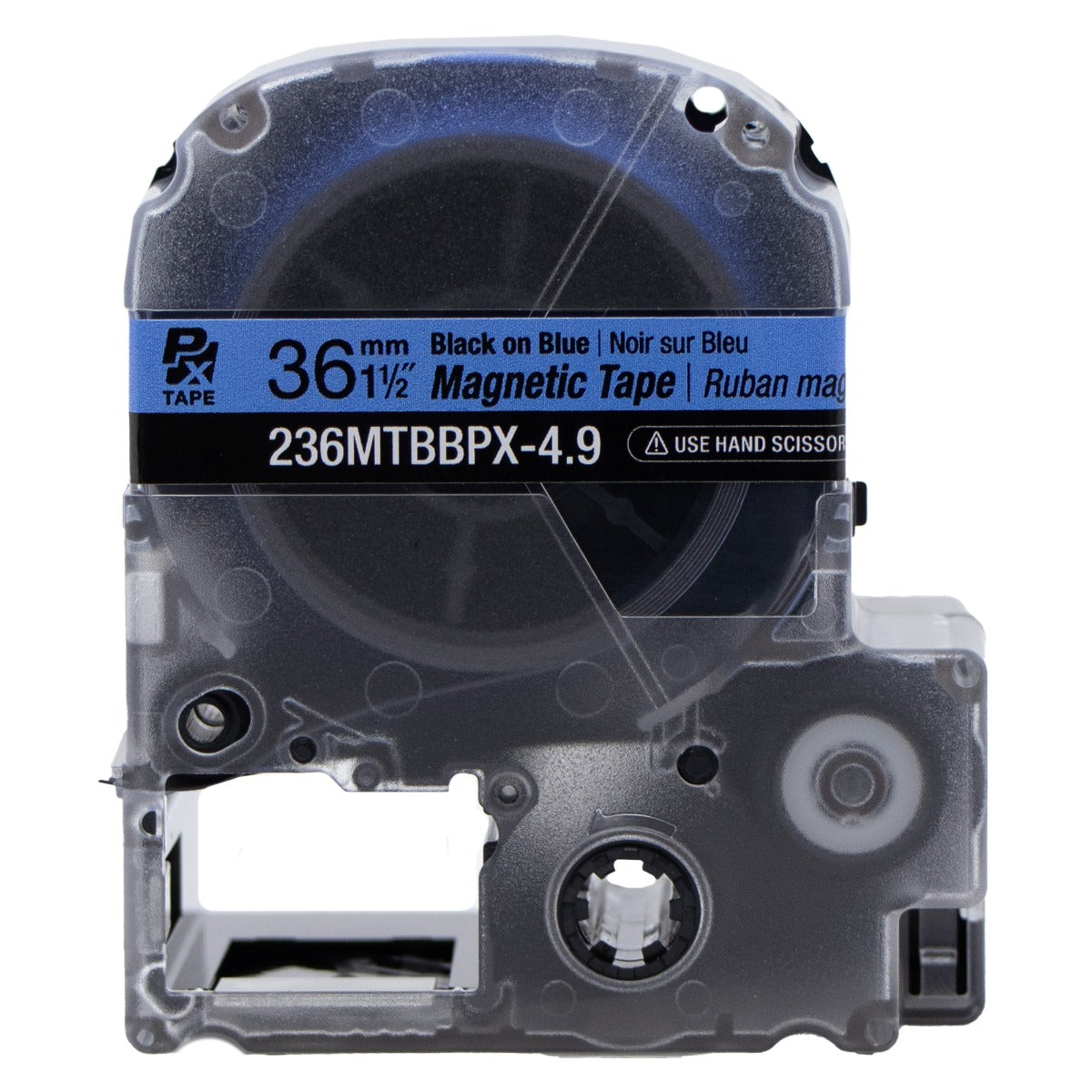 Epson LABELWORKS PX Magnetic 1½" (36mm) x 4.9 ft Black on Blue Tape - 236MTBBPX-4.9