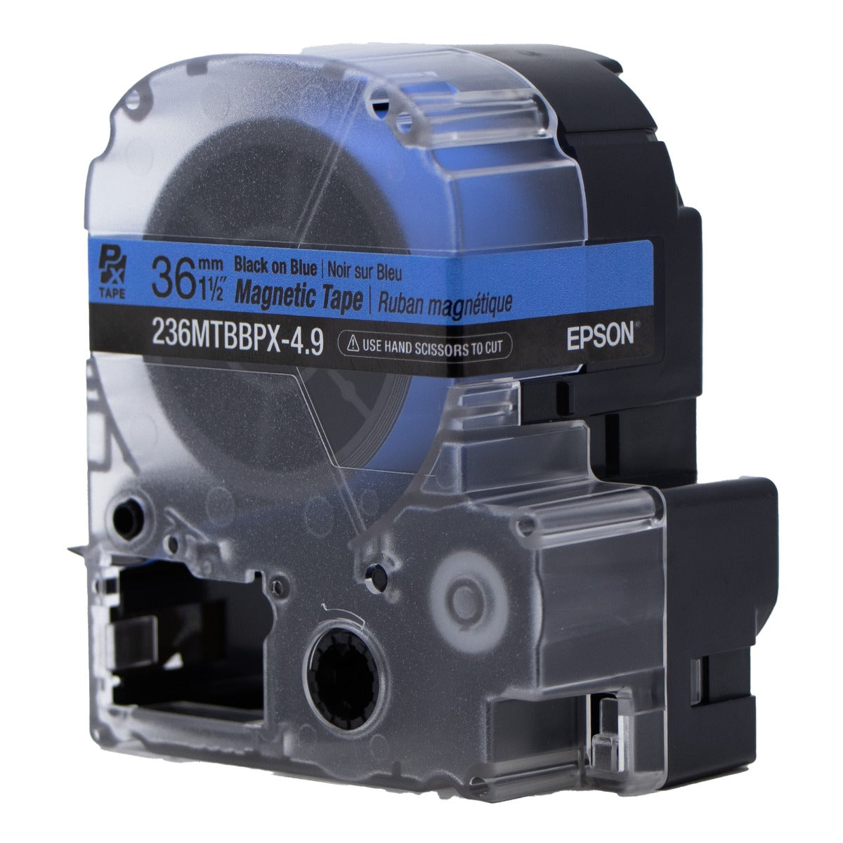 Epson LABELWORKS PX Magnetic 1½" (36mm) x 4.9 ft Black on Blue Tape - 236MTBBPX-4.9