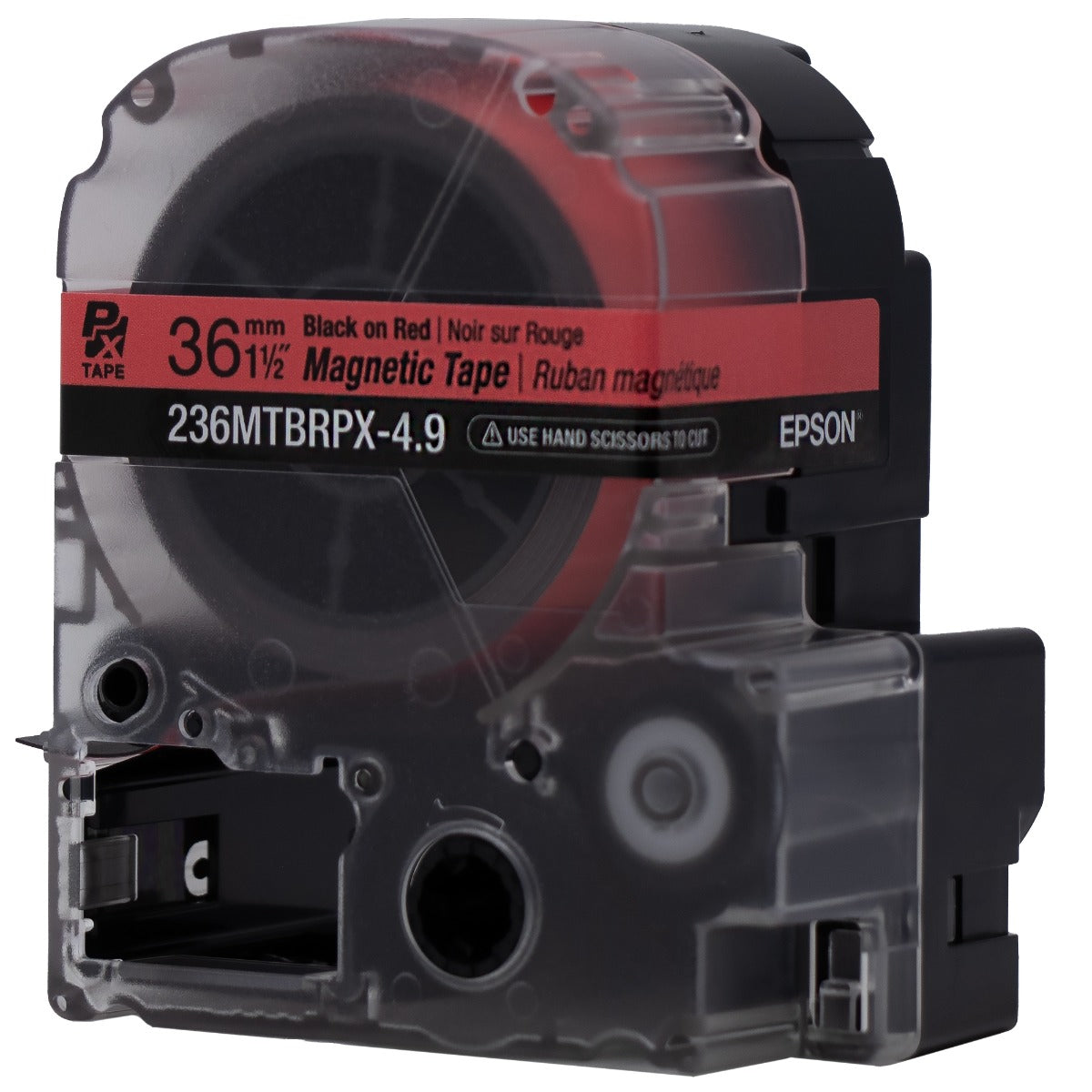 Epson LABELWORKS PX Magnetic 1½" (36mm) x 4.9 ft Black on Red Tape - 236MTBRPX-4.9