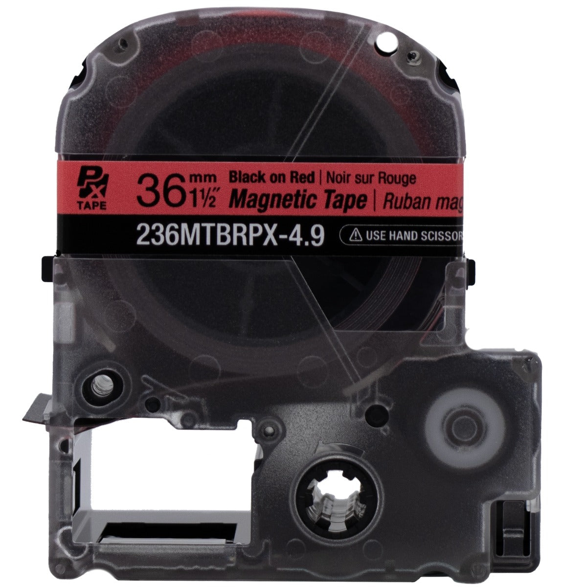 Epson LABELWORKS PX Magnetic 1½" (36mm) x 4.9 ft Black on Red Tape - 236MTBRPX-4.9
