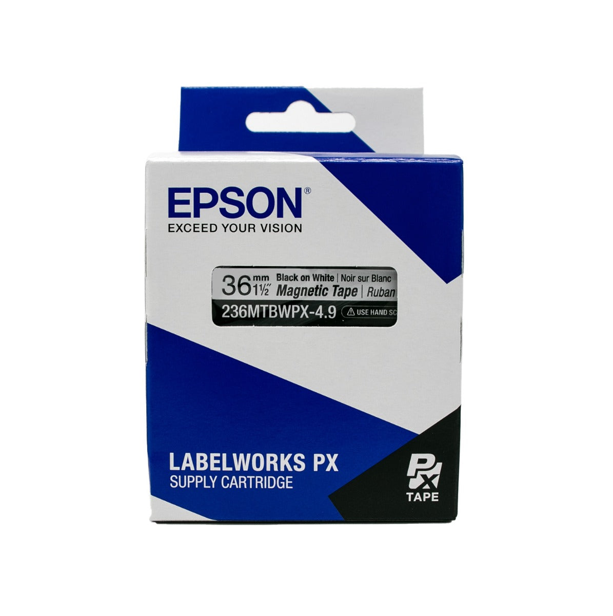 Epson LABELWORKS PX Magnetic 1½" (36mm) x 4.9 ft Black on White Tape - 236MTBWPX-4.9