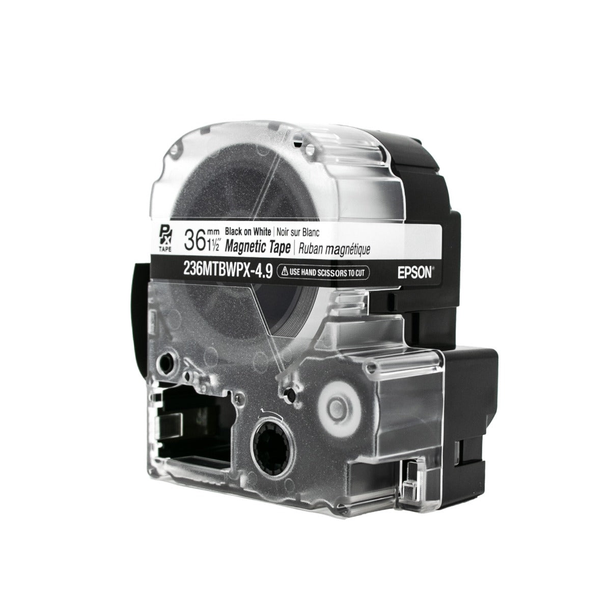 Epson LABELWORKS PX Magnetic 1½" (36mm) x 4.9 ft Black on White Tape - 236MTBWPX-4.9