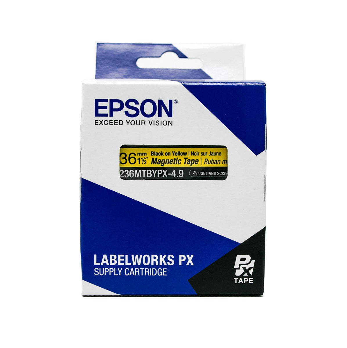 Epson LABELWORKS PX Magnetic 1½" (36mm) x 4.9 ft Black on Yellow Tape - 236MTBYPX-4.9