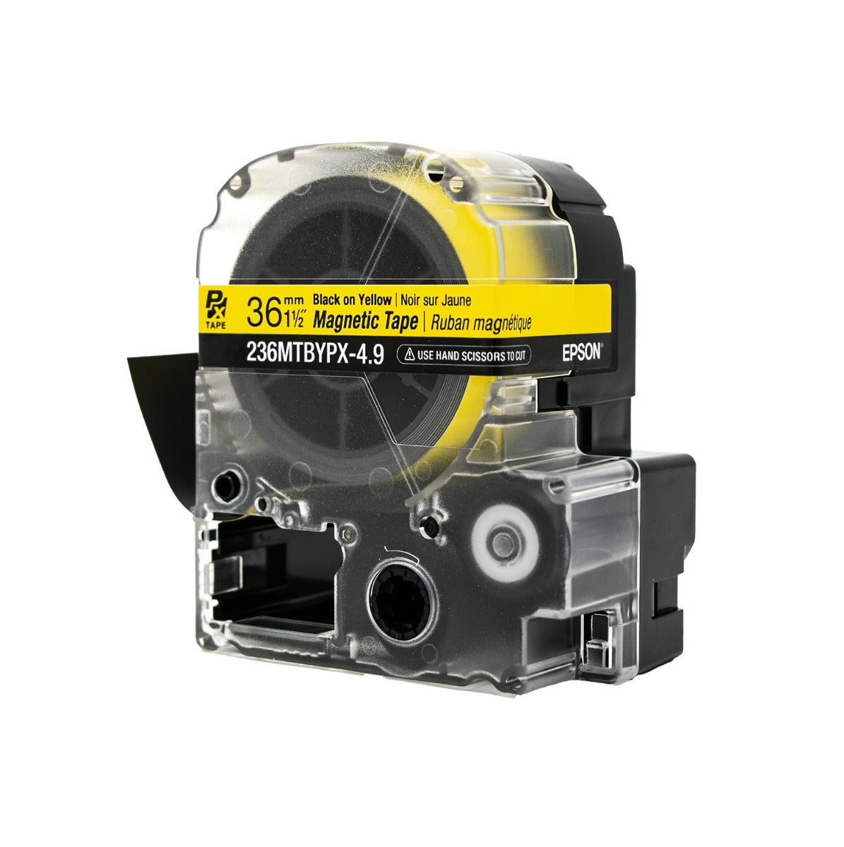 Epson LABELWORKS PX Magnetic 1½" (36mm) x 4.9 ft Black on Yellow Tape - 236MTBYPX-4.9