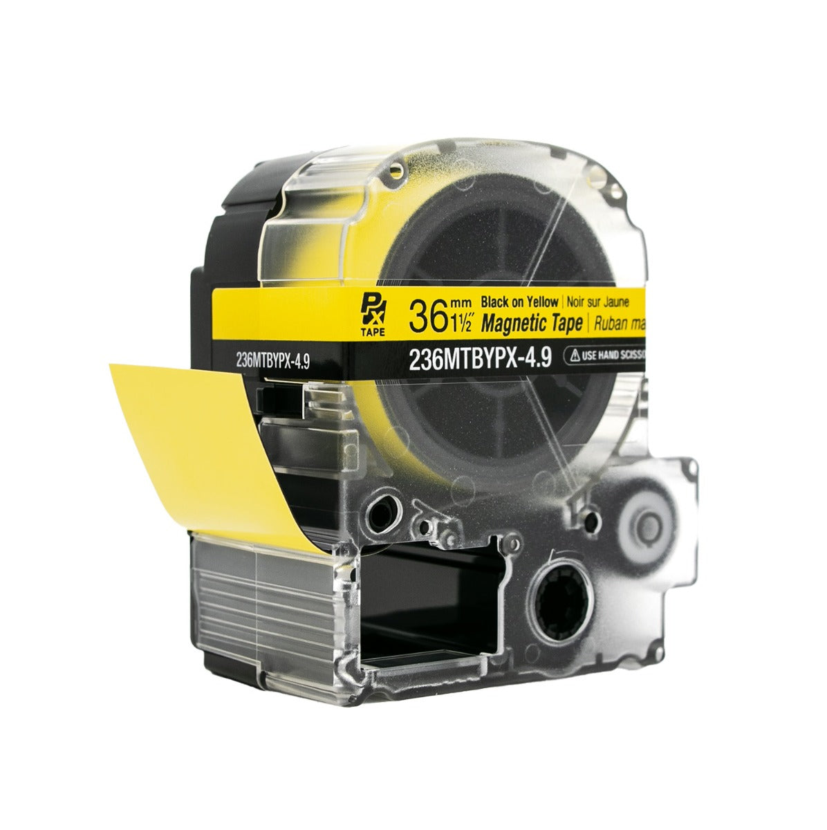 Epson LABELWORKS PX Magnetic 1½" (36mm) x 4.9 ft Black on Yellow Tape - 236MTBYPX-4.9