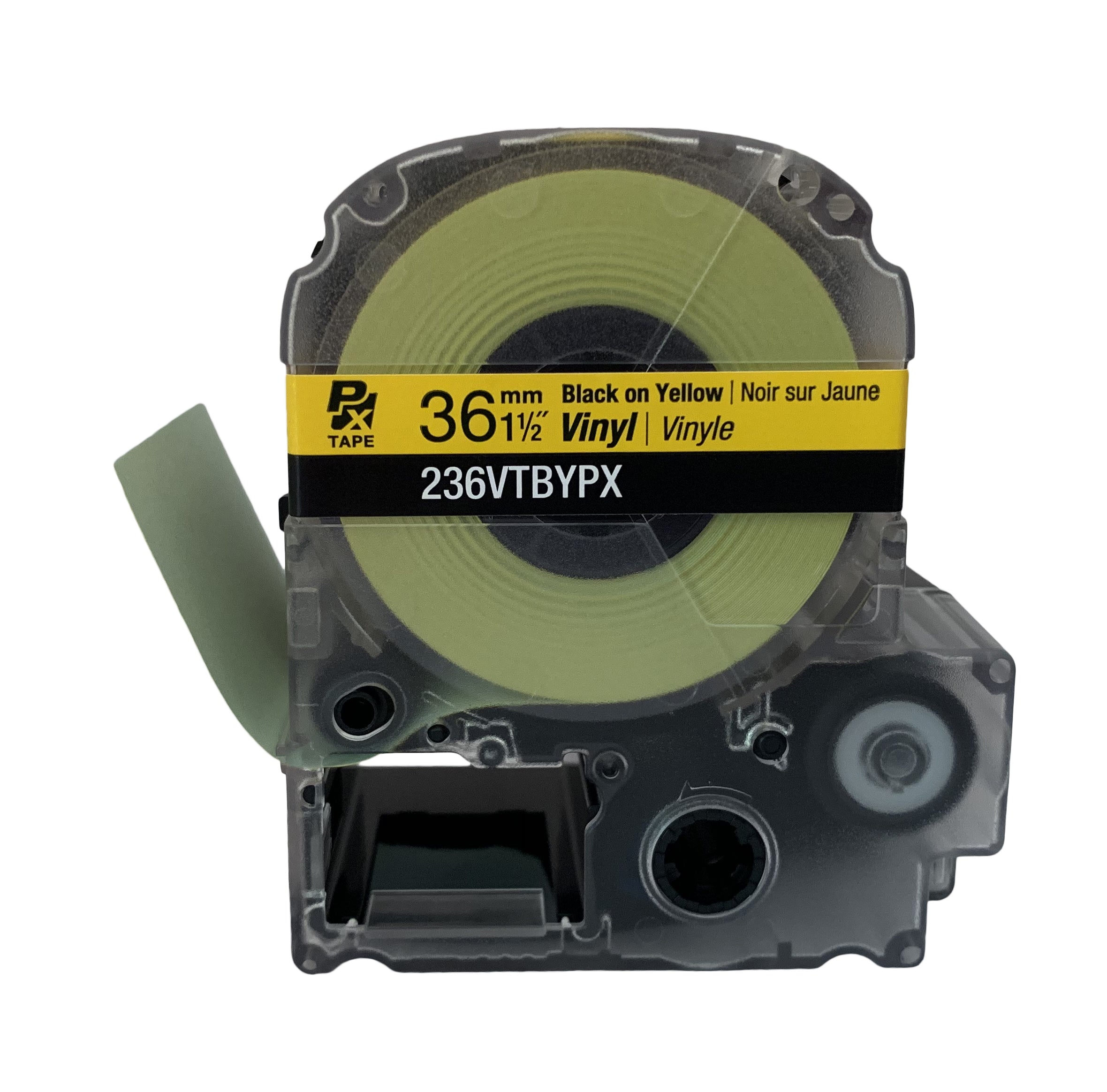 Epson LABELWORKS PX Vinyl 1 1/2" (36mm)  x 22.9 ft Black on Yellow Tape - 236VTBYPX
