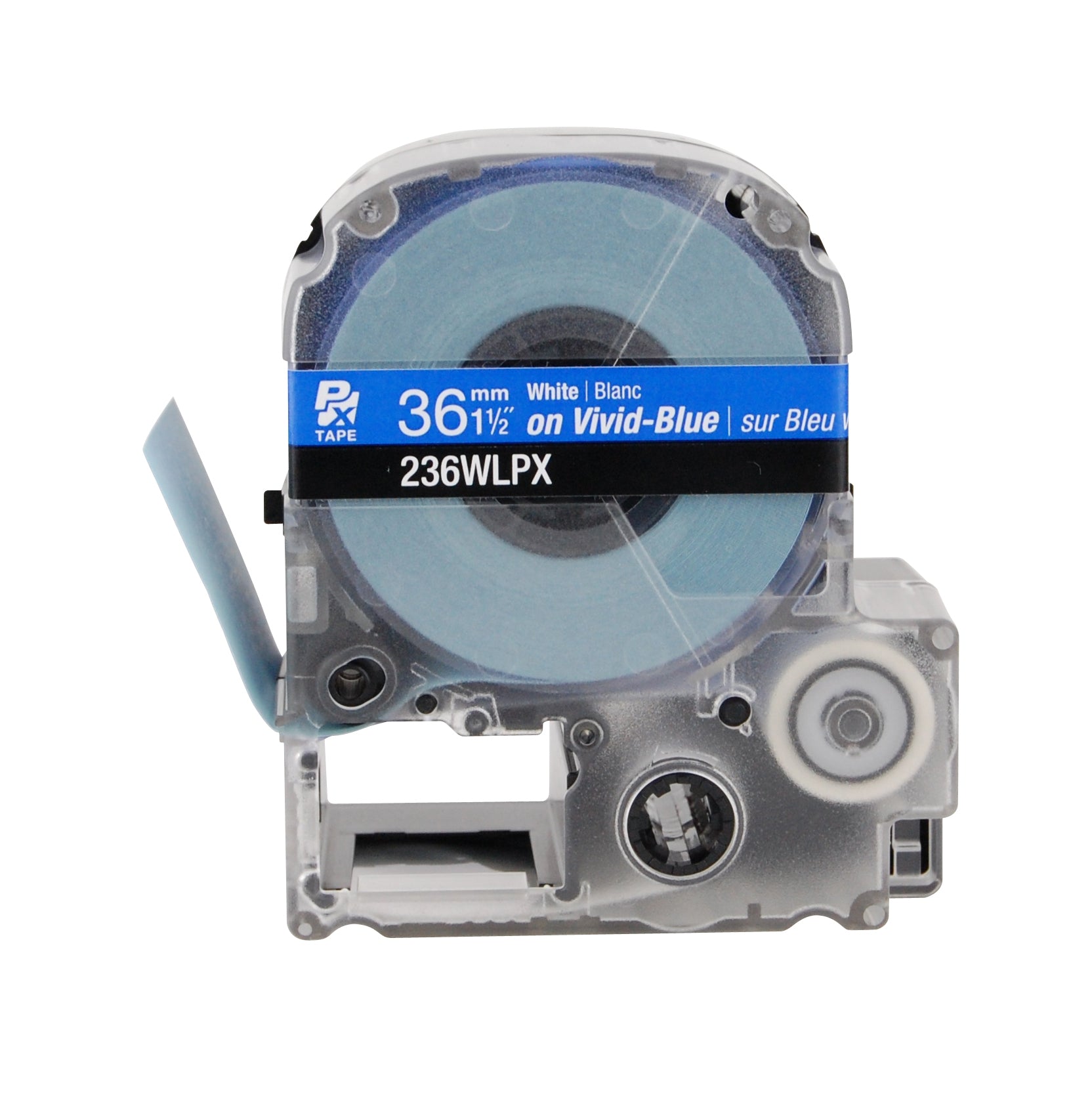 Epson LABELWORKS PX Standard 1½" (36mm) x 30 ft White on Vivid-Blue Tape - 236WLPX
