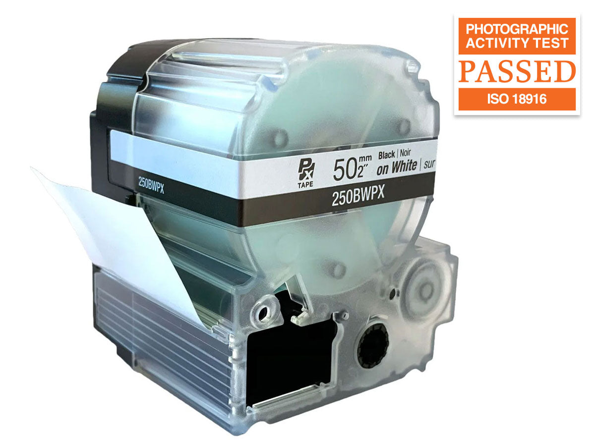 Epson LABELWORKS PX Standard 2" (50mm) x 26.2 ft Black on White Tape - 250BWPX