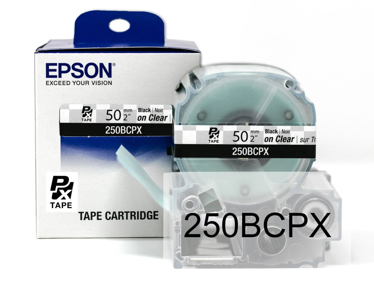 Epson LabelWorks PX 50mm (2") Black on Clear Tape - 250BCPX