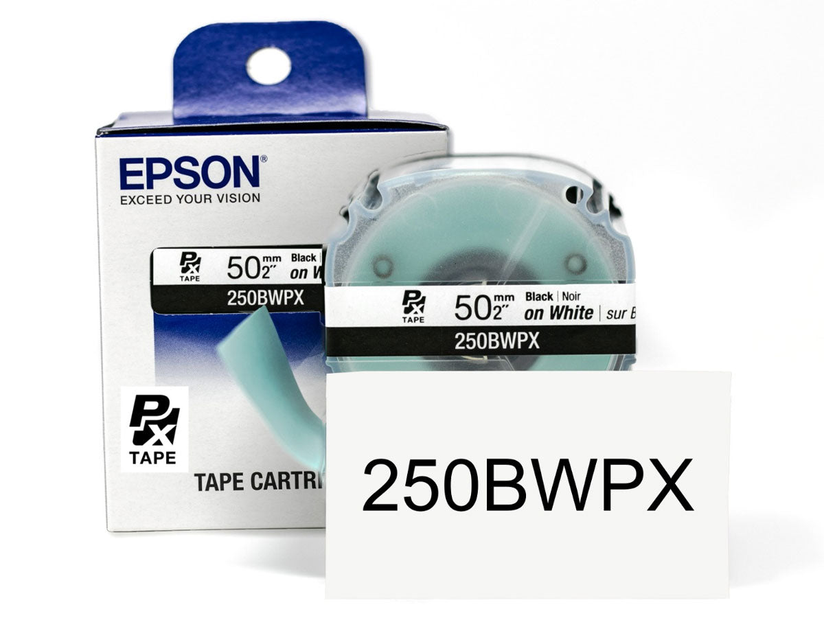 Epson LabelWorks PX 50mm (2") Black on White Tape - 250BWPX