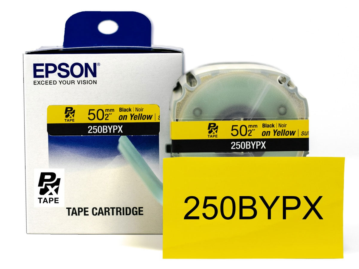 Epson LabelWorks PX 50mm (2") Black on Yellow Tape - 250BYPX